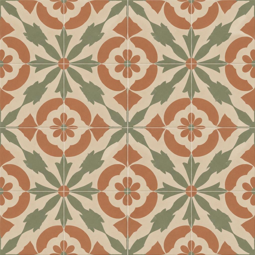 Cementtegel Flora – Terracotta / salie / crème